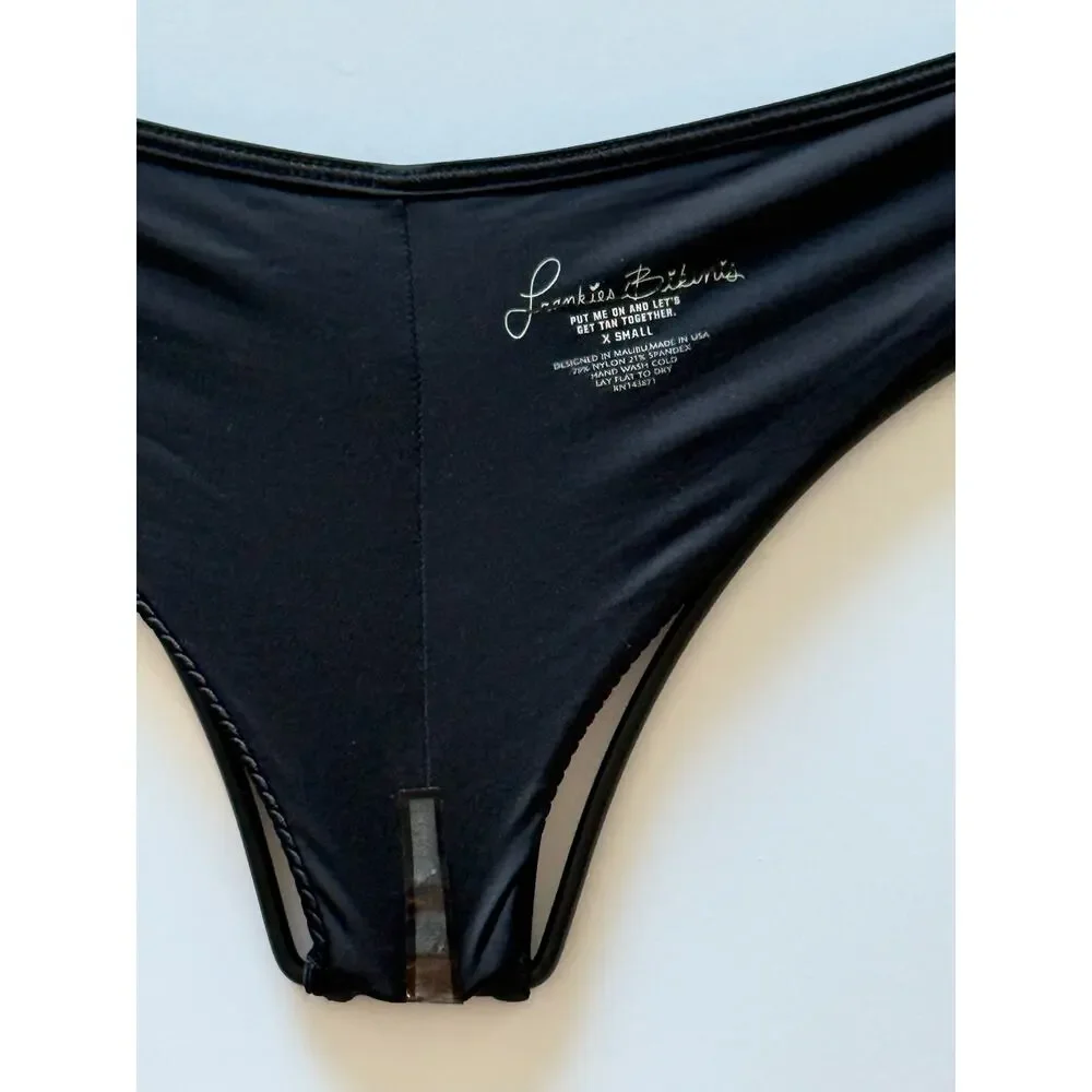 Frankies Bikinis Alana Ribbed Button Bikini Bottom - Black - XS - NWOT